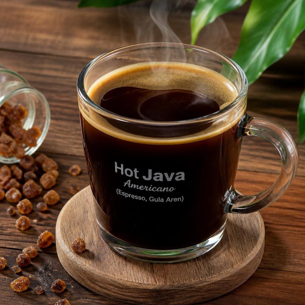 Hot Java Americano Kopi Ruang Hati dengan espresso dan gula aren